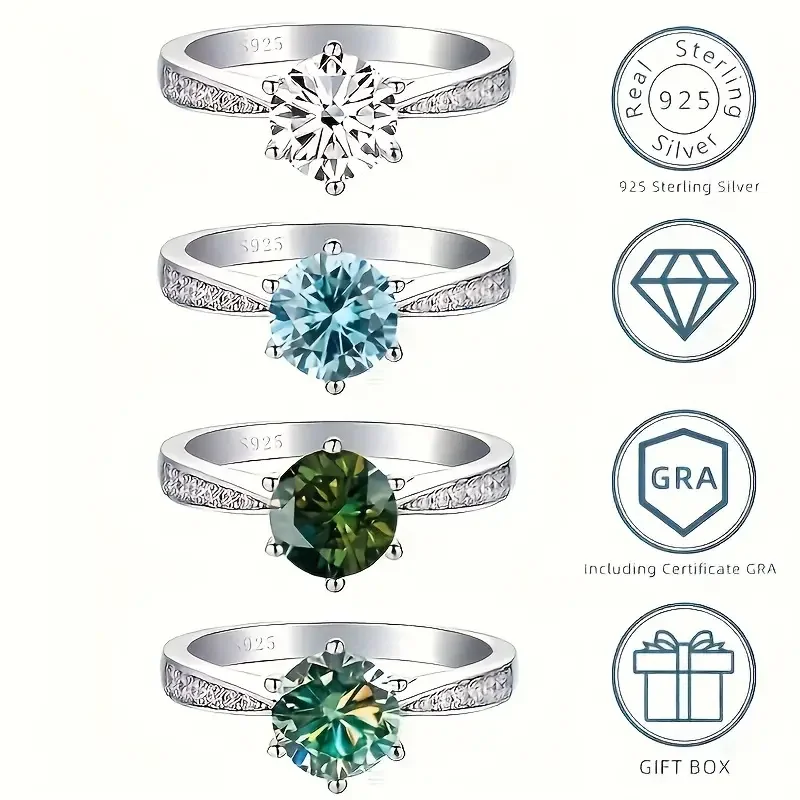 1ct Moissanite Promise Ring 925 Sterling Silver Engagement Wedding Jewelry Multi Colors To Choose Noble Chrismas Birthday Gift
1ct Moissanite Promise Ring 925 Sterling Silver Engagement Wedding Jewelry Multi Colors To Choose Noble Chrismas Birthday Gift