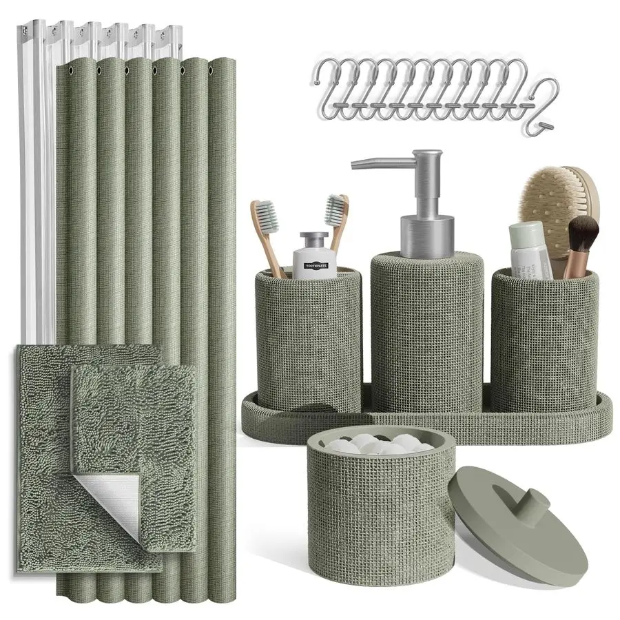 Clark Sage Green Bathroom Set Bathroom Sets with Shower Curtain and Rugs, 21PC Bathroom Accessory Set, Shower Curtain Set with
Clark Sage Green Bathroom Set Bathroom Sets with Shower Curtain and Rugs, 21PC Bathroom Accessory Set, Shower Curtain Set with