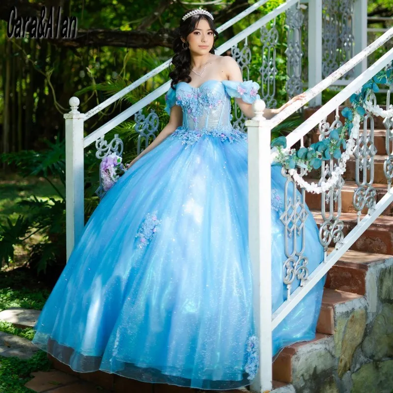 Light Blue Quincenara Dresses Off The Shoulder Short Sleeves Ball Gown Prom Dress Vestidos De 15 Años Quinceañeras Customized
Light Blue Quincenara Dresses Off The Shoulder Short Sleeves Ball Gown Prom Dress Vestidos De 15 Años Quinceañeras Customized