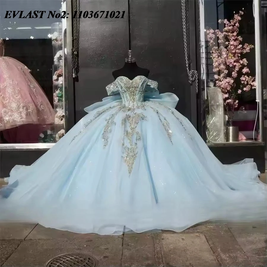 EVLAST индивидуальное мексиканское небесно-голубое платье Quinceanera, бальное платье с аппликацией, украшенное кристаллами и бантом из бисера, Sweet 16, Vestidos De 15 Anos E2QA58
EVLAST индивидуальное мексиканское небесно-голубое платье Quinceanera, бальное платье с аппликацией, украшенное кристаллами и бантом из бисера, Sweet 16, Vestidos De 15 Anos E2QA58