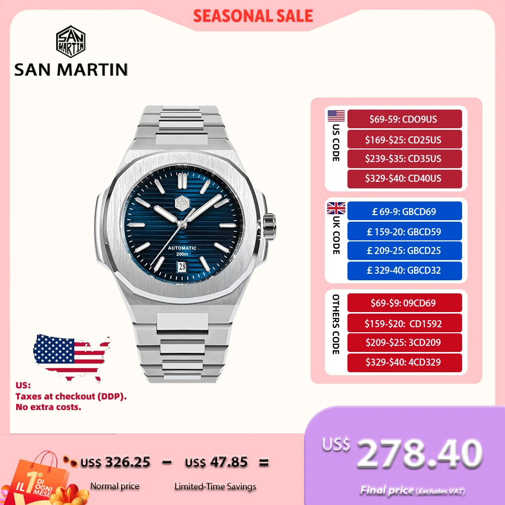 San Martin Wrist Watch For Men Mechanical Waterproof Watches Luxury Bracelet Automatic Diver Retro Classic 20Bar Luminous SN0075
San Martin Wrist Watch For Men Mechanical Waterproof Watches Luxury Bracelet Automatic Diver Retro Classic 20Bar Luminous SN0075