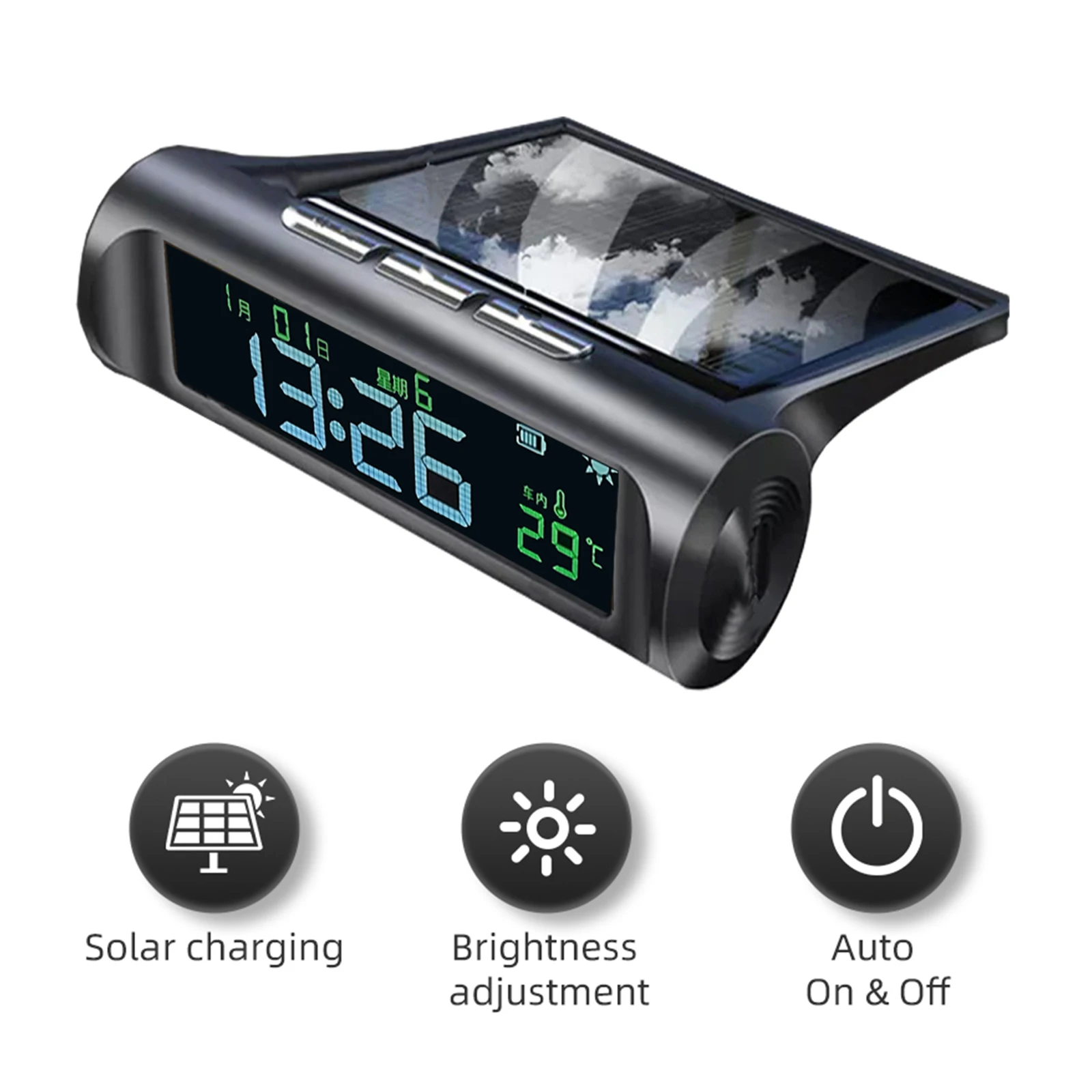 Solar/USB Vehicle Electronic Clock with Temperature Display Date Car Digital Clock for Truck Office Home and Outdoor Camping
Solar/USB Vehicle Electronic Clock with Temperature Display Date Car Digital Clock for Truck Office Home and Outdoor Camping