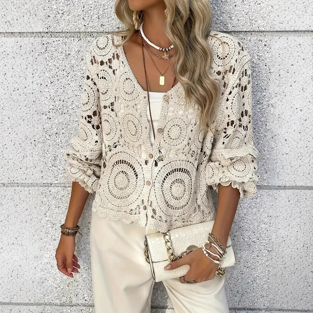 New Crochet Hollow Design Versatile Knitted Sweater Women's Spring Loose Casual and Thin Outer Wear Long-sleeved Top Cw85966
New Crochet Hollow Design Versatile Knitted Sweater Women's Spring Loose Casual and Thin Outer Wear Long-sleeved Top Cw85966