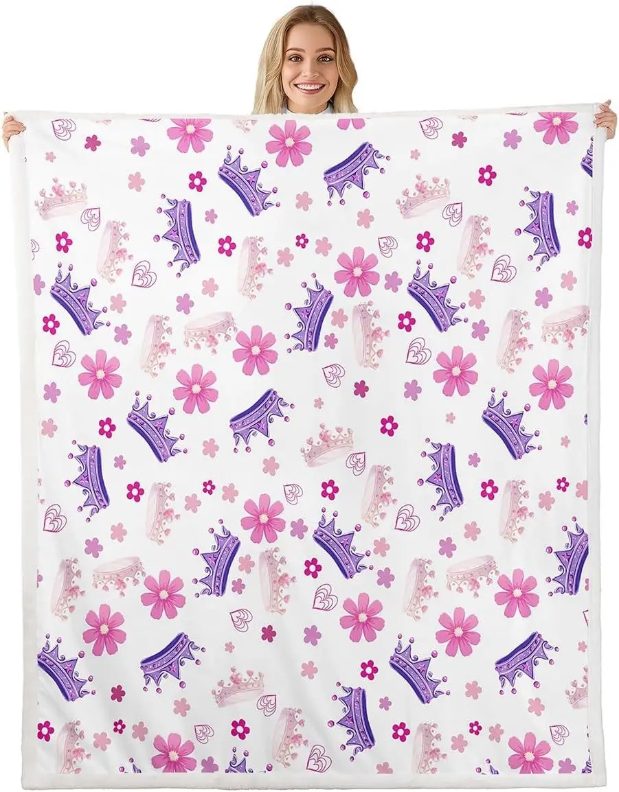 Pink Crown Flower Print Sherpa Blanket Soft Fleece Throw for Girls Princess Room Decor Cozy Bedding Gift Idea
Pink Crown Flower Print Sherpa Blanket Soft Fleece Throw for Girls Princess Room Decor Cozy Bedding Gift Idea