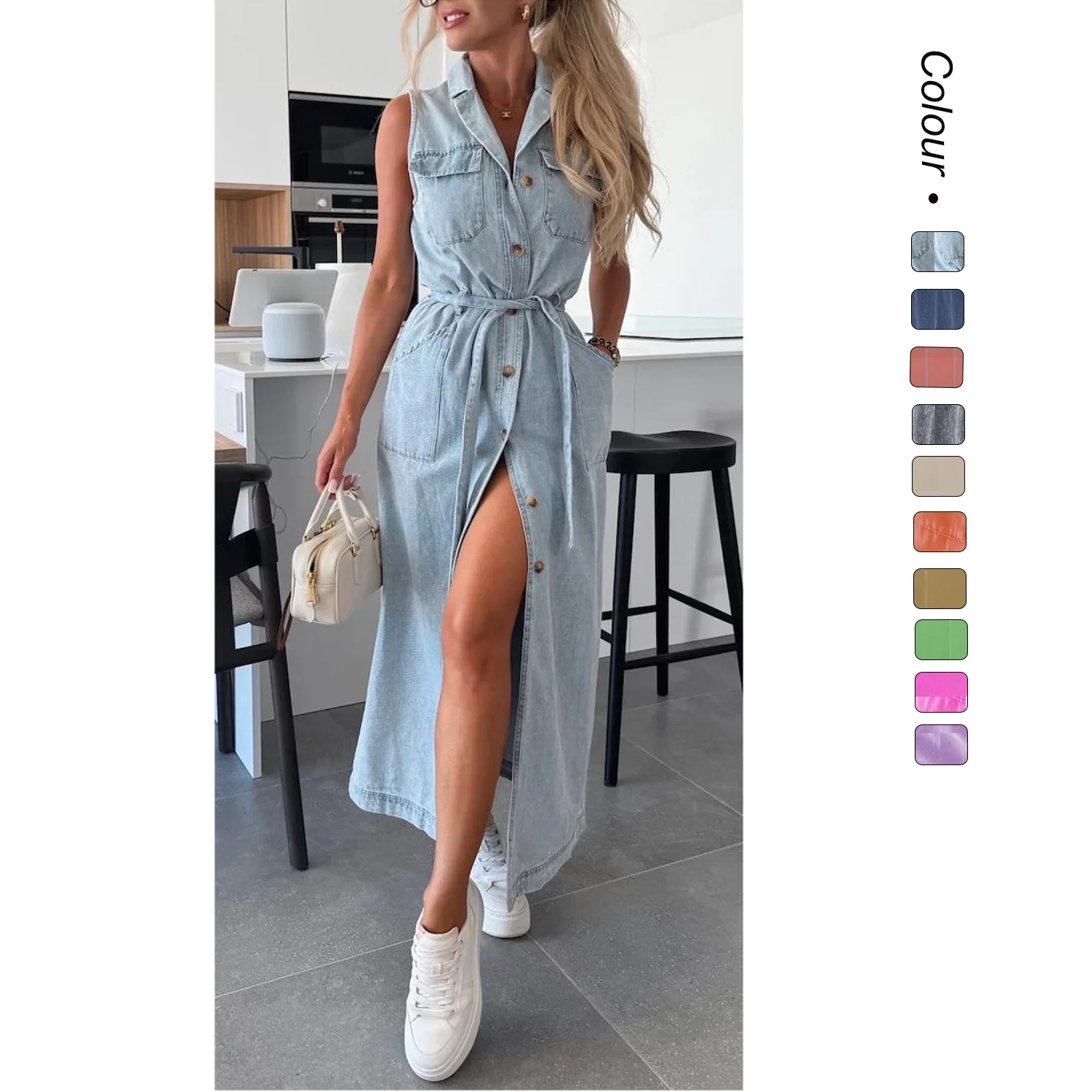 2025 New Sleeveless Long Strap-up Waist Single-breasted Denim Dress European and American Style
2025 New Sleeveless Long Strap-up Waist Single-breasted Denim Dress European and American Style