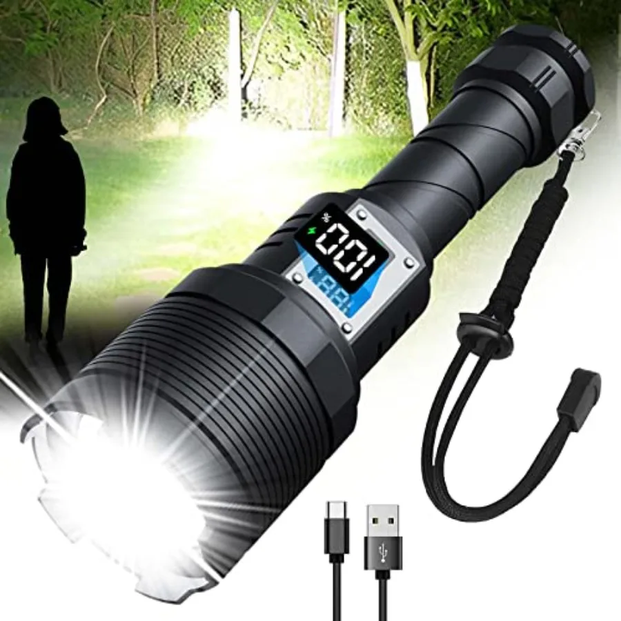 Rechargeable Flashlights MAX 200000 High Lumens, Super Bright 30W LED Flashlight, High Powered Brightest Flashlight for Emergen
Rechargeable Flashlights MAX 200000 High Lumens, Super Bright 30W LED Flashlight, High Powered Brightest Flashlight for Emergen