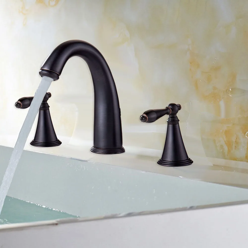 Black Oil Rubbed Bronze Double Handles 3 Holes Install Widespread Deck Mounted Bathroom Sink Basin Faucet Sink Mixer Tap mhg055
Black Oil Rubbed Bronze Double Handles 3 Holes Install Widespread Deck Mounted Bathroom Sink Basin Faucet Sink Mixer Tap mhg055