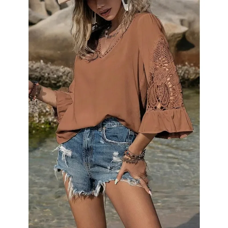 Плюс размер 1XL-5XL, новая женская модная свободная футболка с v-образным вырезом и короткими рукавами, женская повседневная женская модная футболка с кружевной отделкой
Плюс размер 1XL-5XL, новая женская модная свободная футболка с v-образным вырезом и короткими рукавами, женская повседневная женская модная футболка с кружевной отделкой