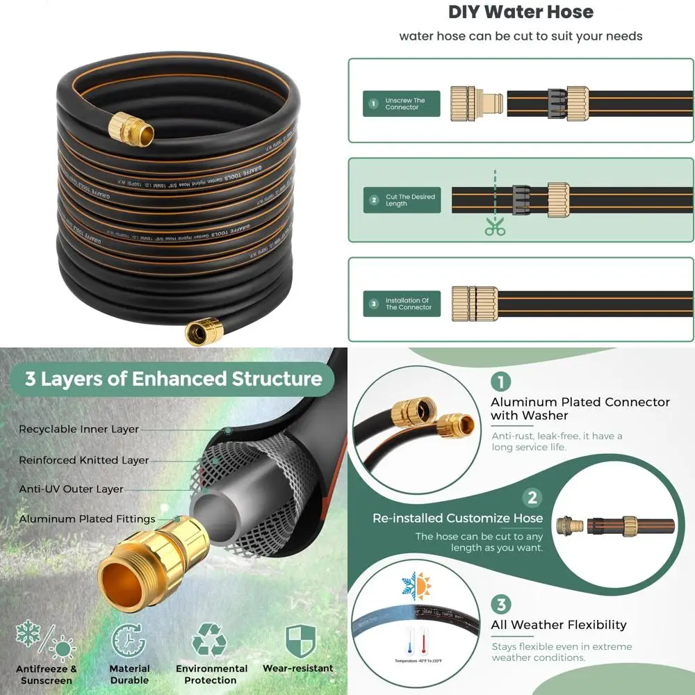 Flexible and Leakproof Garden Hose, 75 Feet Long, Kink-Free, Customizable Length, 600 PSI Burst Pressure, Male to Female Fitting
Flexible and Leakproof Garden Hose, 75 Feet Long, Kink-Free, Customizable Length, 600 PSI Burst Pressure, Male to Female Fitting