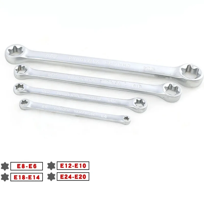 4pcs/set E6-E24 Torx Wrenches CR-V Double End E-type Ring Box Spanner Universal Plum Socket Wrench Set Auto Repair Tools
4pcs/set E6-E24 Torx Wrenches CR-V Double End E-type Ring Box Spanner Universal Plum Socket Wrench Set Auto Repair Tools