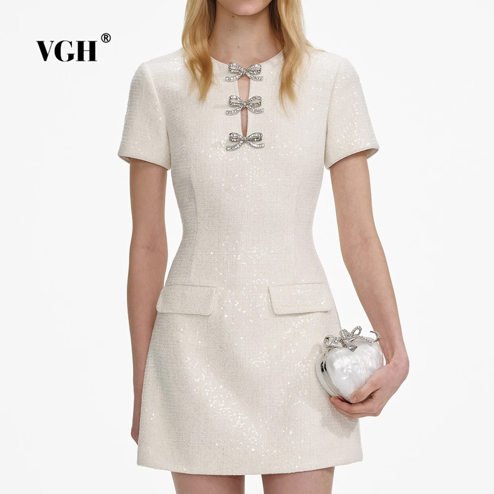 VGH Solid Spliced Bowknot Slimming Elegant Dresses For Women Round Neck Short Sleeve High Waist Cute Dress Female Fashion New
VGH Solid Spliced Bowknot Slimming Elegant Dresses For Women Round Neck Short Sleeve High Waist Cute Dress Female Fashion New