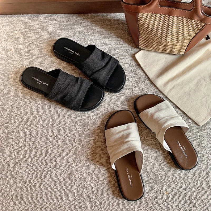 Bangkok Style Beach Slippers Linen Pleated Flats Sandals For Women Outwear Summer Slip-on Sandals
Bangkok Style Beach Slippers Linen Pleated Flats Sandals For Women Outwear Summer Slip-on Sandals