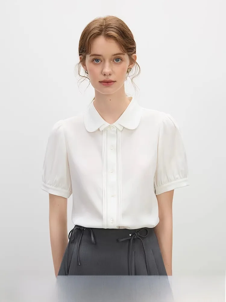 Vivian Women's Commute Short Sleeve White Shirt Double Layer Doll Collar Design Summer New Style Polyester Fiber Straight Cut
Vivian Women's Commute Short Sleeve White Shirt Double Layer Doll Collar Design Summer New Style Polyester Fiber Straight Cut