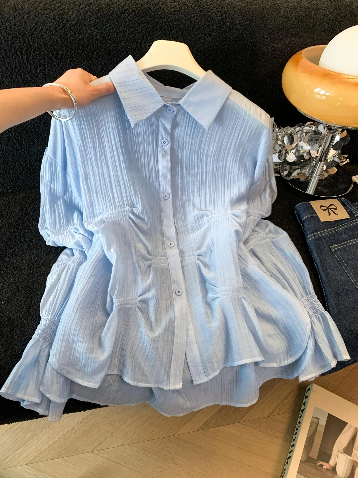 Blue Loose Fit Long Sleeve Sun Protection Shirt Women's Summer Thin Style Slimming Shirt French Style Polyester Fiber
Blue Loose Fit Long Sleeve Sun Protection Shirt Women's Summer Thin Style Slimming Shirt French Style Polyester Fiber