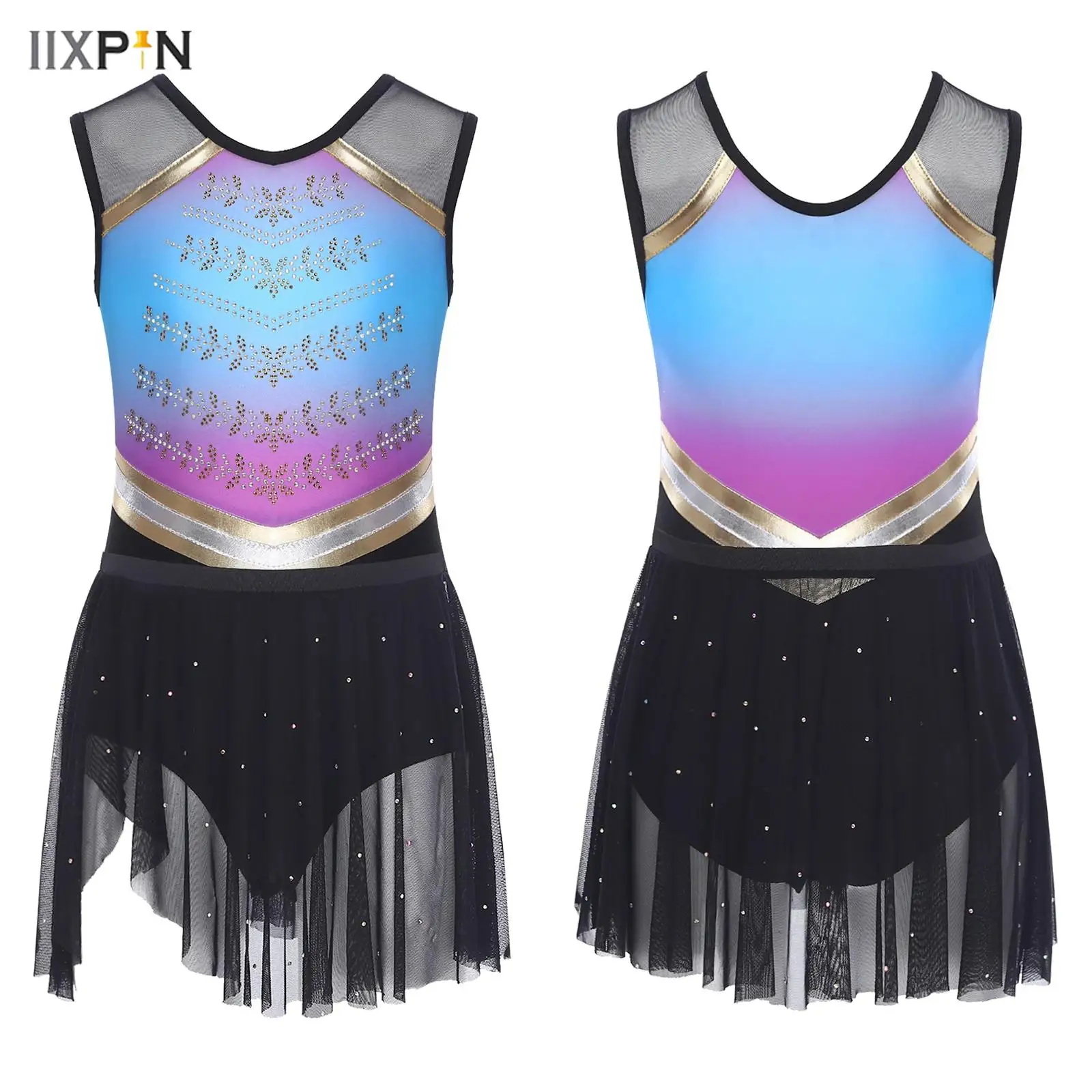 Kids Girls Gradient Color Gymnastics Ballet Dance Outfit Sleeveless Mesh Patchwork Shiny Rhinestones Leotard+Sheer Mesh Skirt
Kids Girls Gradient Color Gymnastics Ballet Dance Outfit Sleeveless Mesh Patchwork Shiny Rhinestones Leotard+Sheer Mesh Skirt