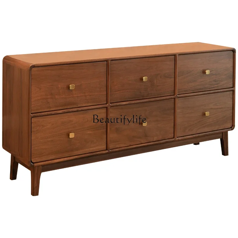 ls 42Black walnut six-chest cabinet solid wood modern simple drawer storage bedroom side tbedside cabinet 
ls 42Black walnut six-chest cabinet solid wood modern simple drawer storage bedroom side tbedside cabinet