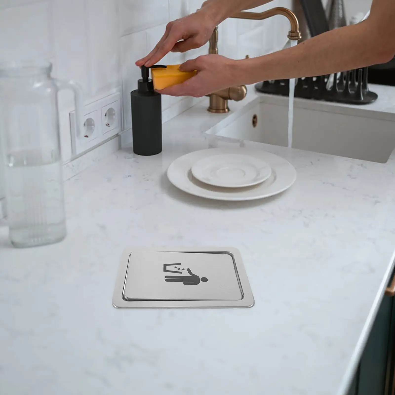 Built-in Countertop Trash Bin Lid Silver Stainless Steel Garbage Can Cover Recessed Waste Flap Lid Kitchen Disposal
Built-in Countertop Trash Bin Lid Silver Stainless Steel Garbage Can Cover Recessed Waste Flap Lid Kitchen Disposal
