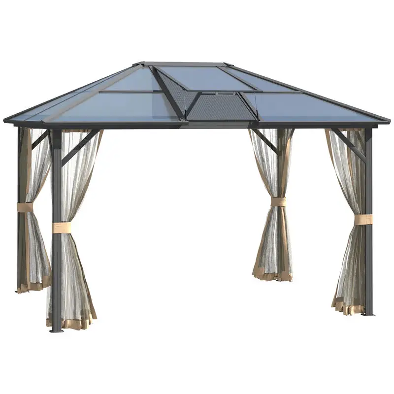 Outsunny 10' x 12' Hardtop Gazebo Canopy with Polycarbonate Roof, Aluminum Frame, Permanent Pavilion Outdoor Gazebo with Netting, for Patio, Garden, Backyard, Deck, Lawn, Gray, Brown
Outsunny 10' x 12' Hardtop Gazebo Canopy with Polycarbonate Roof, Aluminum Frame, Permanent Pavilion Outdoor Gazebo with Netting, for Patio, Garden, Backyard, Deck, Lawn, Gray, Brown