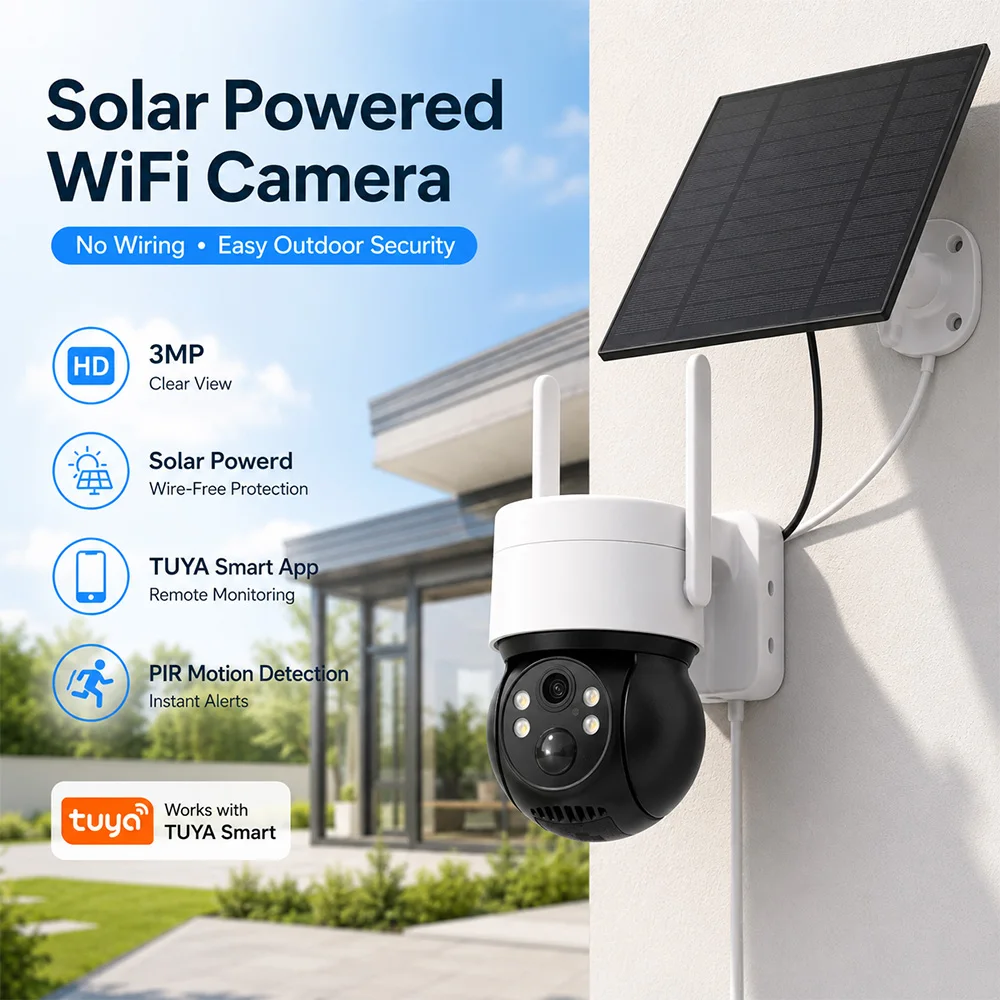 Solar WiFi Camera 3MP TUYA Smart Outdoor PTZ Security Camera Solar Powered 2-Way Audio Full Color Night Vision PIR Alerts IP66
Solar WiFi Camera 3MP TUYA Smart Outdoor PTZ Security Camera Solar Powered 2-Way Audio Full Color Night Vision PIR Alerts IP66