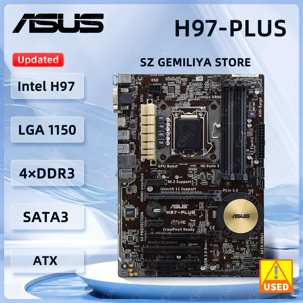 ASUS H97-PLUS Motherboard Intel H97 LGA 1150 DDR3 32G ATX Core i3-4330 i3-4370 i5-4570S i5-4670S i7-4770 cpu 
ASUS H97-PLUS Motherboard Intel H97 LGA 1150 DDR3 32G ATX Core i3-4330 i3-4370 i5-4570S i5-4670S i7-4770 cpu