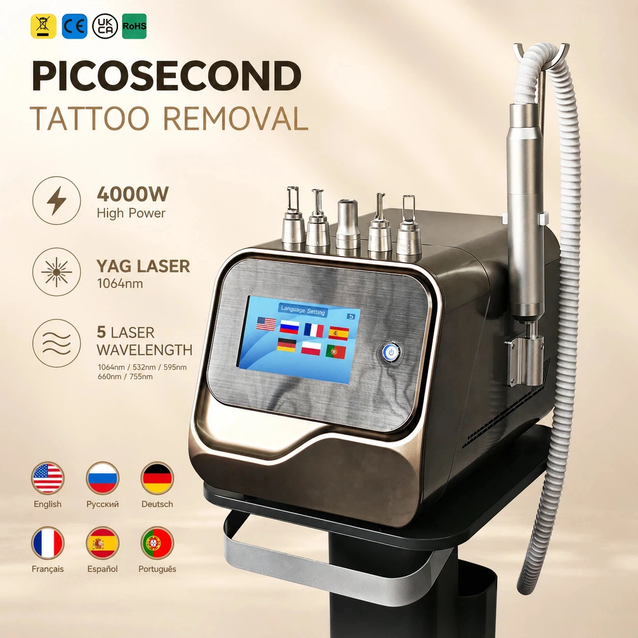 Picosecond Laser Tattoo Removal Machine for Beauty Salon Clinic Spa Studio Women Men Pigment Removal Device Carbon YAG Laser
Picosecond Laser Tattoo Removal Machine for Beauty Salon Clinic Spa Studio Women Men Pigment Removal Device Carbon YAG Laser