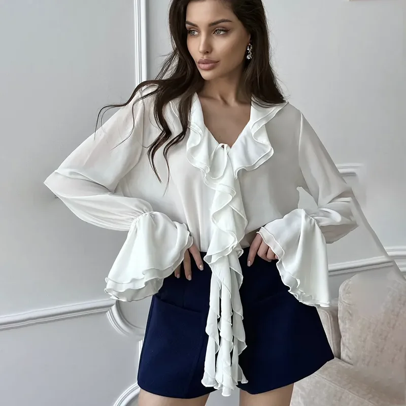 Tornova Ruffled Long Sleeve T Shirt Woman Lace Up V Neck Chiffon Pullovers Casual 2025 Summer New Commuting Shirt Female Solid
Tornova Ruffled Long Sleeve T Shirt Woman Lace Up V Neck Chiffon Pullovers Casual 2025 Summer New Commuting Shirt Female Solid