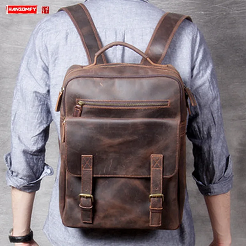 Retro Crazy Horse Leather Men Backpack First Layer Cowhide Laptop Backpack School Bag men Travel Backpacks Handmade New
Retro Crazy Horse Leather Men Backpack First Layer Cowhide Laptop Backpack School Bag men Travel Backpacks Handmade New