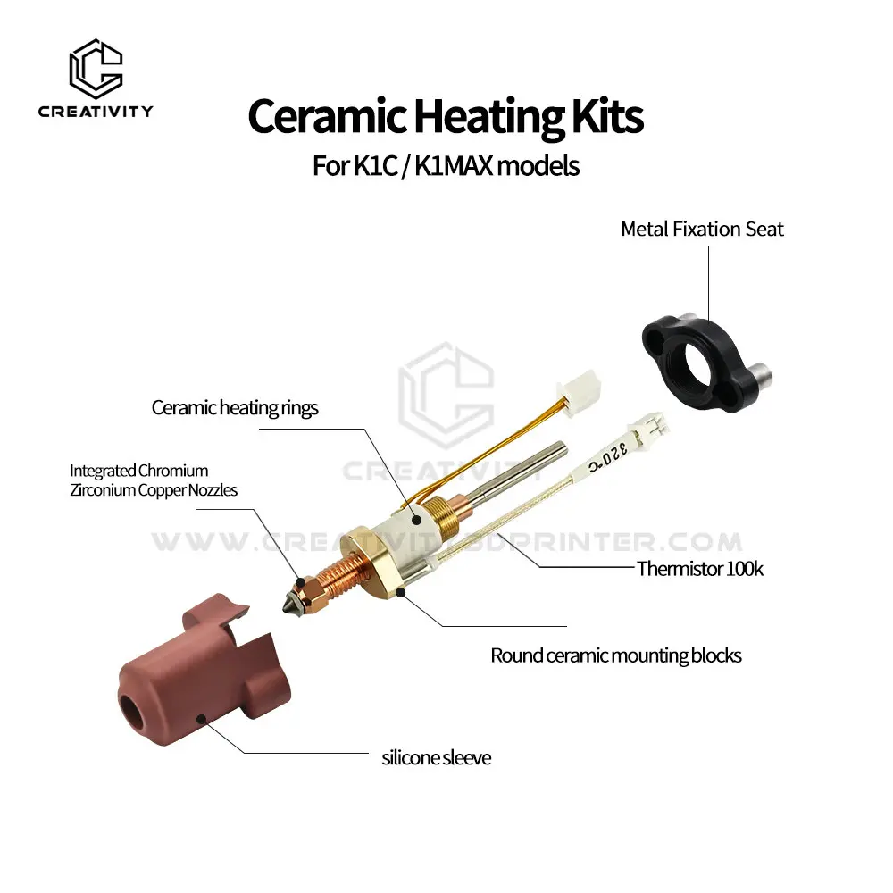 Для K1C k1 Max Hotend керамический нагревательный блок, комплект деталей 3D-принтера, комплект насадок с быстрой заменой, термостойкость, Hotend
Для K1C k1 Max Hotend керамический нагревательный блок, комплект деталей 3D-принтера, комплект насадок с быстрой заменой, термостойкость, Hotend
