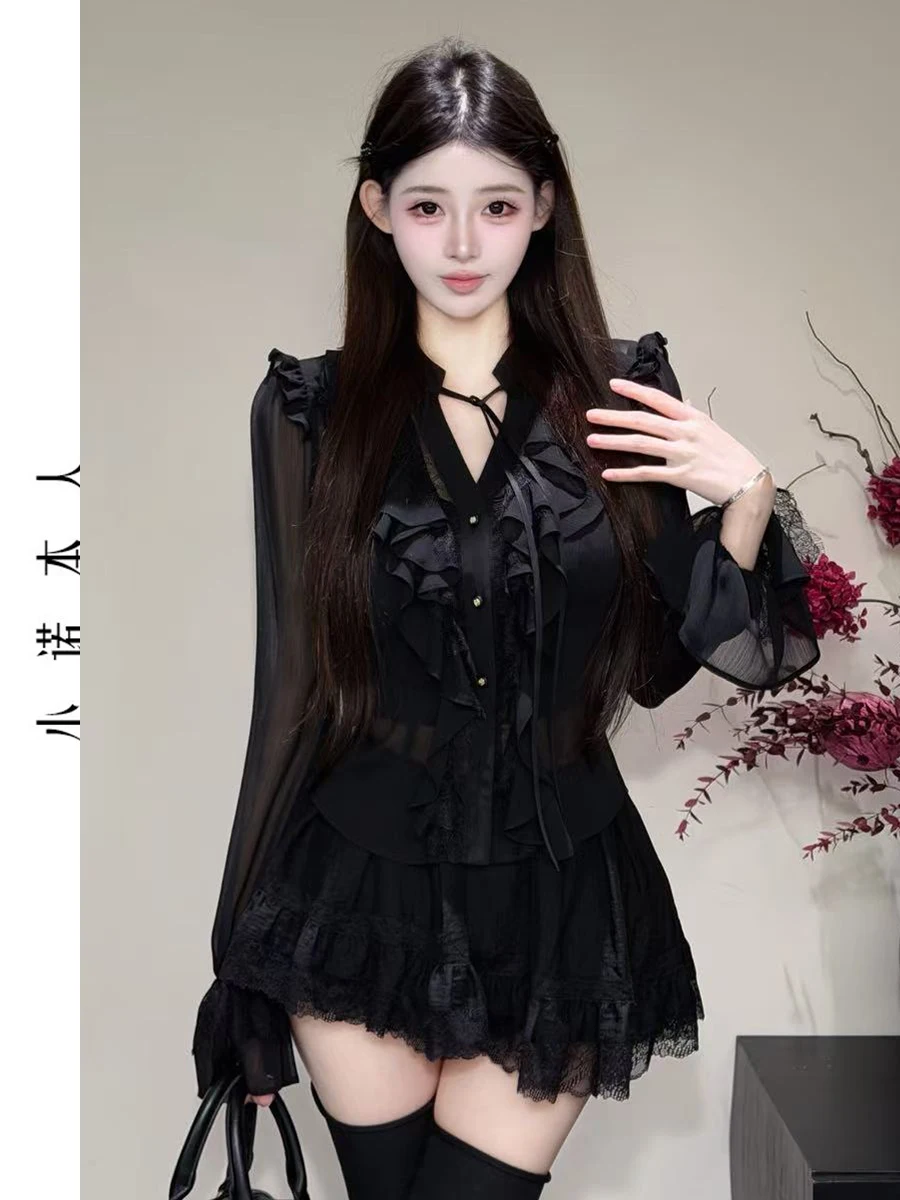 Pure Desire Style Shirt And Short Skirt Set Lightweight Puffy Spring Fashion Women's Polyester Fiber V-Neck Button-Up Slim Fit
Pure Desire Style Shirt And Short Skirt Set Lightweight Puffy Spring Fashion Women's Polyester Fiber V-Neck Button-Up Slim Fit