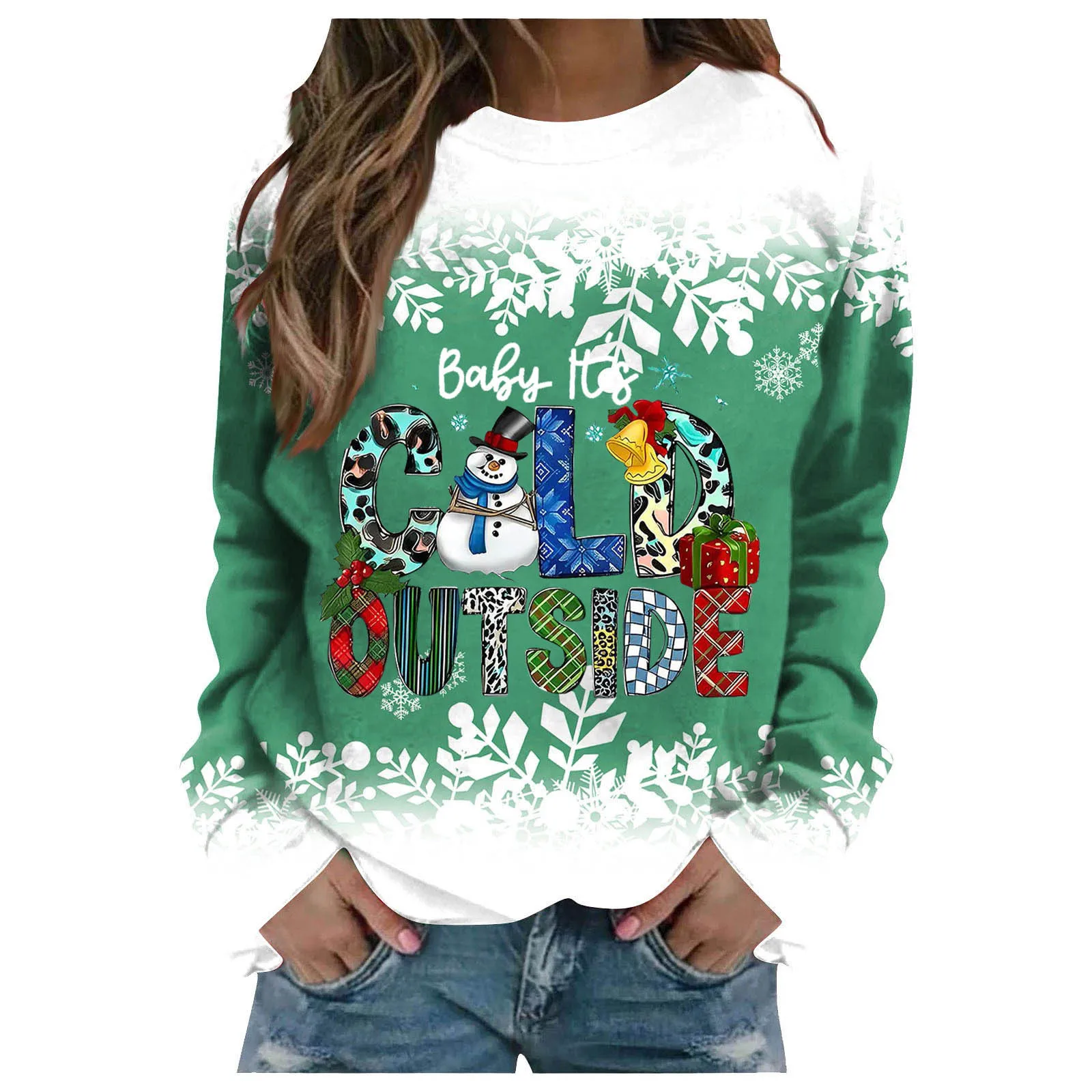 Fashion Women Long Sleeve Sweatshirts Streetwear Autumn Winter Christmas Green Printed Pullover Round Neck Tops
Fashion Women Long Sleeve Sweatshirts Streetwear Autumn Winter Christmas Green Printed Pullover Round Neck Tops
