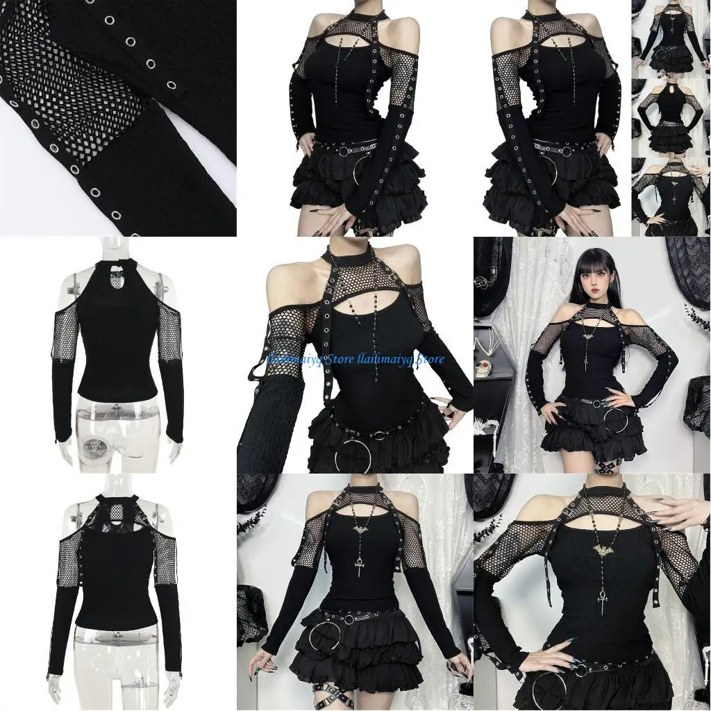 573B Women's Fashionable Cold Shoulder Blouse Long Sleeve Mock Neck Fit Crop Top Punk Rock Eyelets T-Shirt
573B Women's Fashionable Cold Shoulder Blouse Long Sleeve Mock Neck Fit Crop Top Punk Rock Eyelets T-Shirt