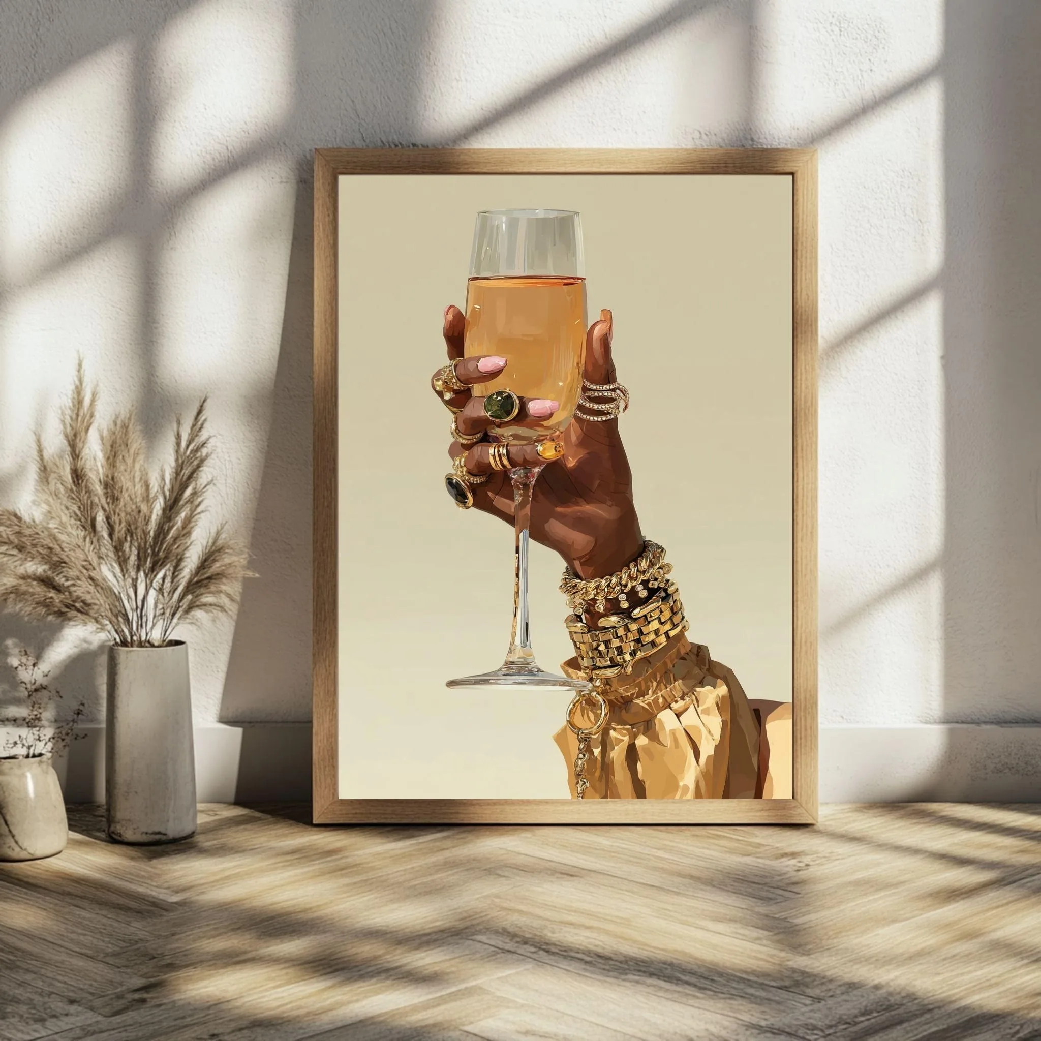 Luxury black woman wall painting black girl holding champagne canvas print elegant toast poster black artwork modern home decor
Luxury black woman wall painting black girl holding champagne canvas print elegant toast poster black artwork modern home decor