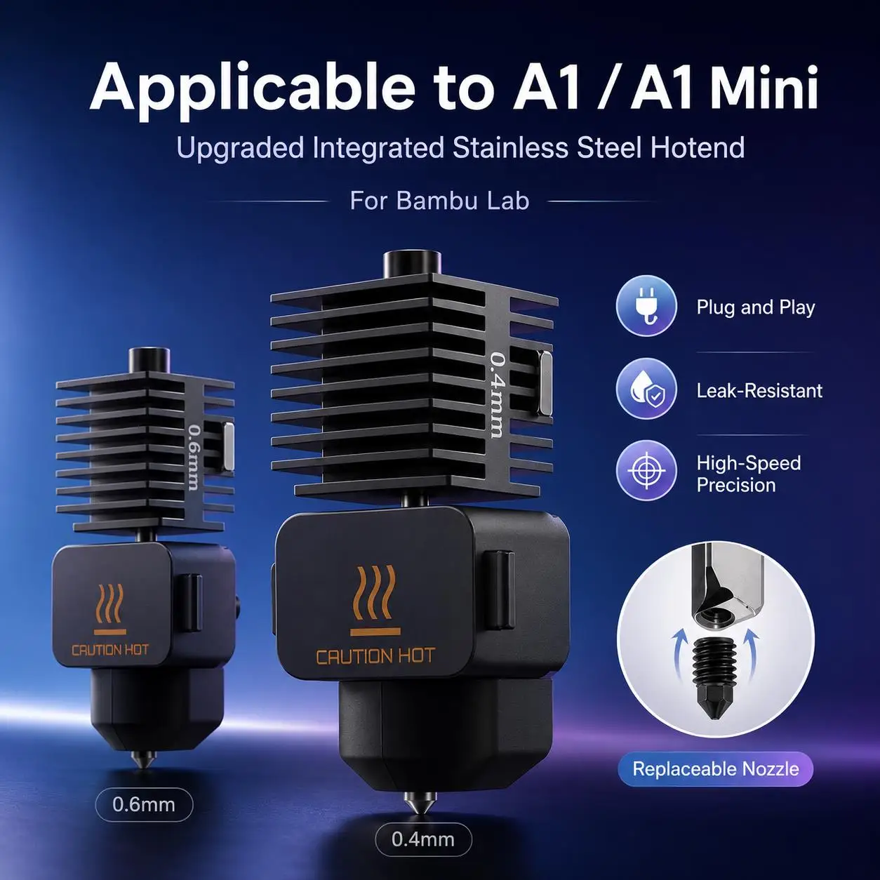 0.2/0.4/0.6/0.8mm Upgrade Hardened steel Nozzle 3D Printer Part Hotend Kit for Bambu Lab A1/A1 Mini Fast Speed Hot End Assembly
0.2/0.4/0.6/0.8mm Upgrade Hardened steel Nozzle 3D Printer Part Hotend Kit for Bambu Lab A1/A1 Mini Fast Speed Hot End Assembly