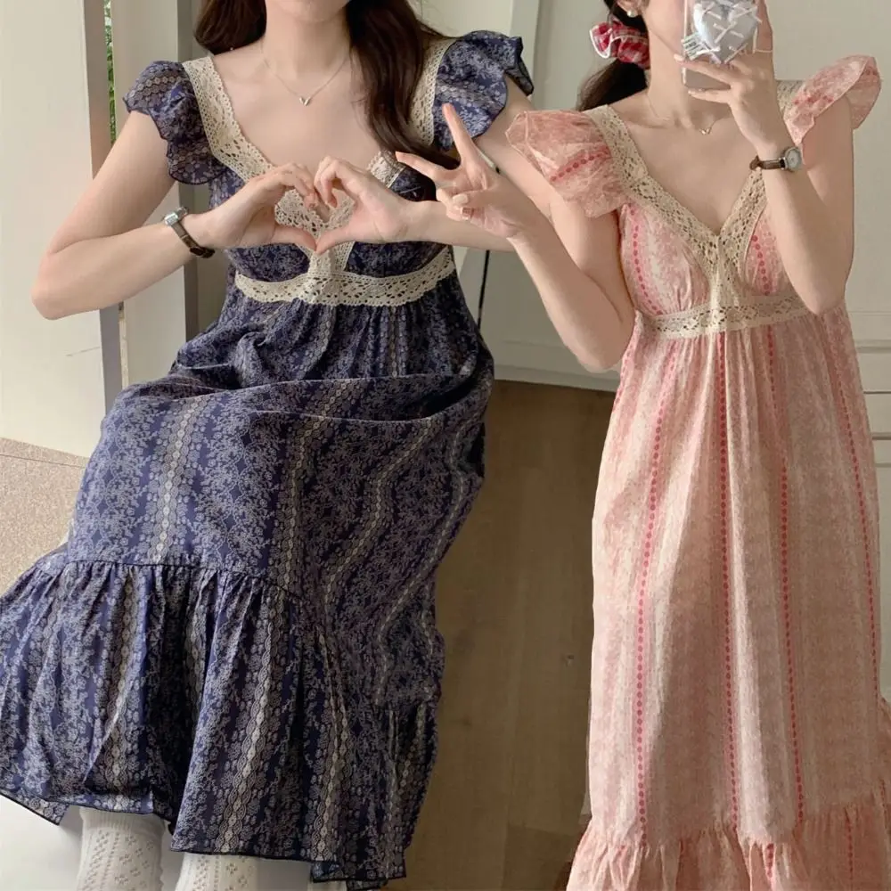 Casual with Chest Bra Women's Pajama Dress V Neck Lace Sleeveless Nightdress High Waist Sleepwear Sweet Nightgowns Girls
Casual with Chest Bra Women's Pajama Dress V Neck Lace Sleeveless Nightdress High Waist Sleepwear Sweet Nightgowns Girls