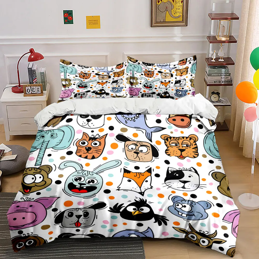 Cartoon animal faces with colorful dots Pattern Duvet Cover Set Digital Print Colorful Polyester Bedding with Zipper Closur
Cartoon animal faces with colorful dots Pattern Duvet Cover Set Digital Print Colorful Polyester Bedding with Zipper Closur