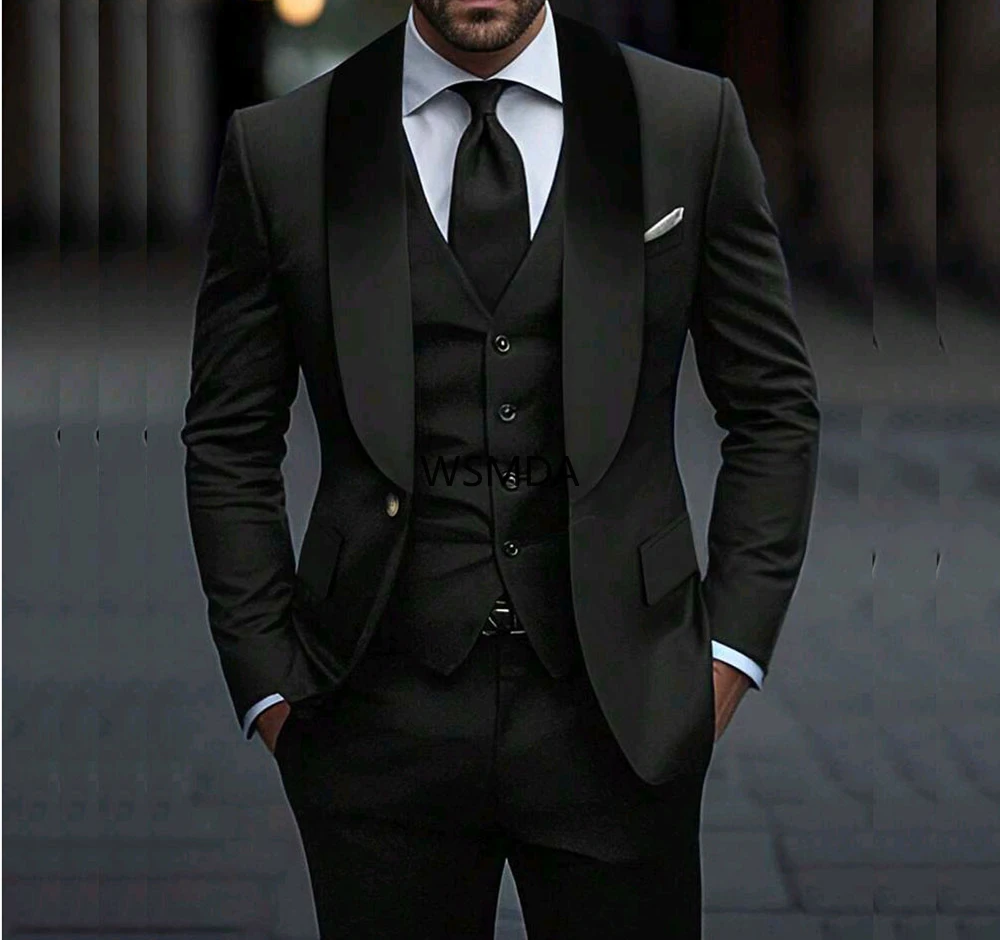 Elegant Black Men's 3 Piece Suits Luxury One Button Shawl Lapel Slim Fit Blazer High Quality Wedding Jacket Pants Vest Full Sets
Elegant Black Men's 3 Piece Suits Luxury One Button Shawl Lapel Slim Fit Blazer High Quality Wedding Jacket Pants Vest Full Sets
