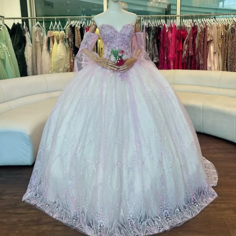 Shiny lavender Off Shoulder Quinceanera Dress Lace sequin applique Tull vestidos de 15 Quinceanera Customized
Shiny lavender Off Shoulder Quinceanera Dress Lace sequin applique Tull vestidos de 15 Quinceanera Customized