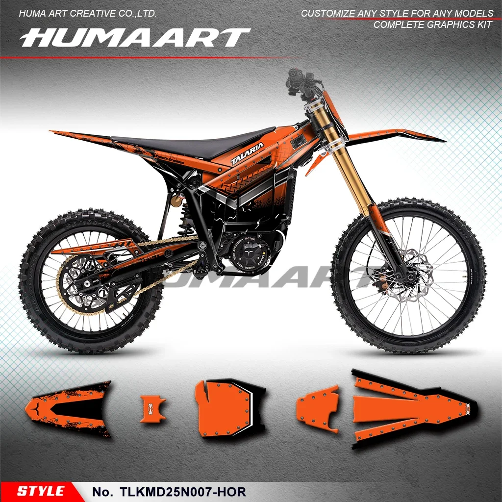 HUMAART Custom Graphics Decal Kit Durable Vinyl for TALARIA KOMODO Black Orange, Decorative, Style No.TLKMD25N007-HOR
HUMAART Custom Graphics Decal Kit Durable Vinyl for TALARIA KOMODO Black Orange, Decorative, Style No.TLKMD25N007-HOR