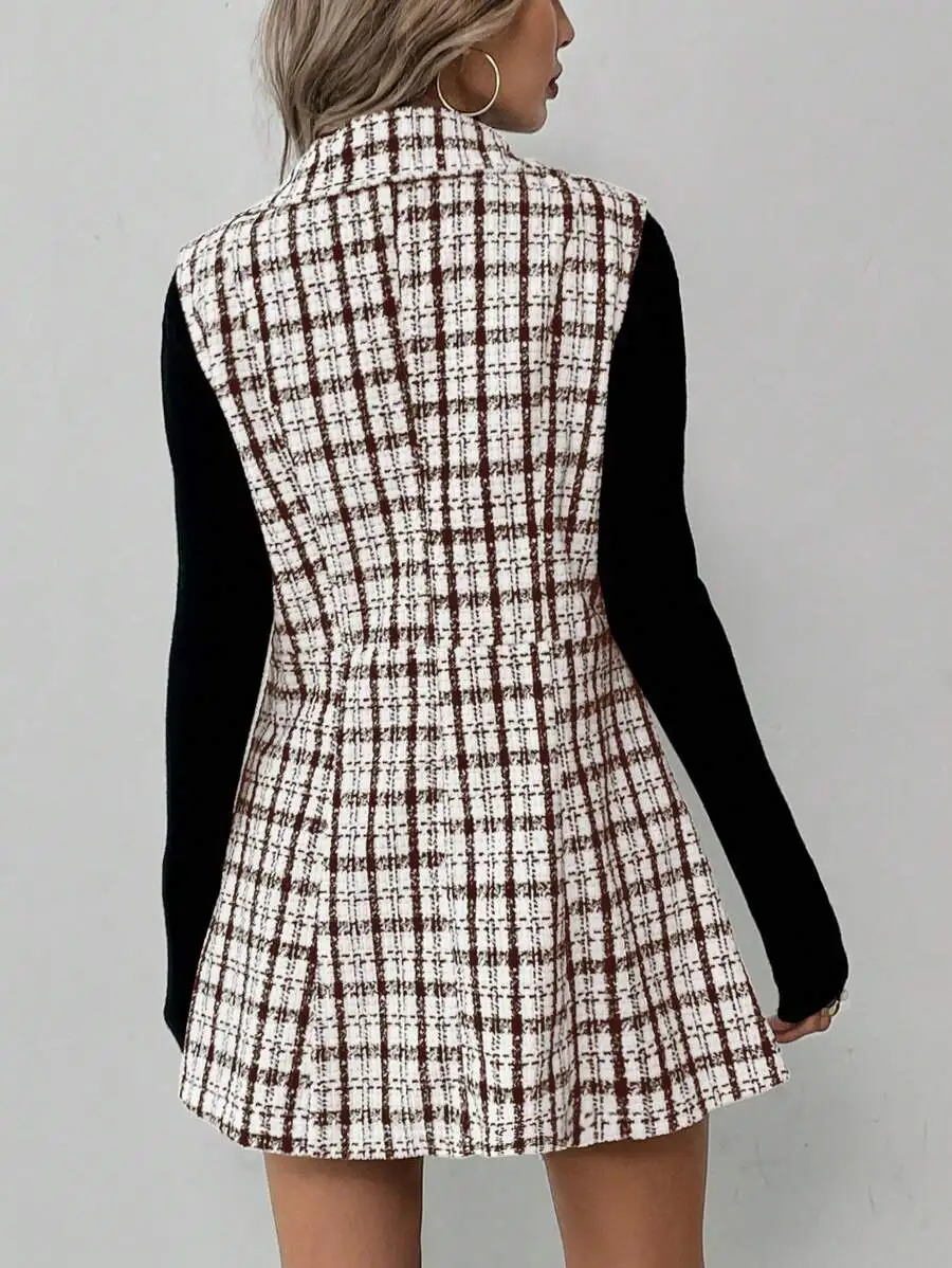 Women Plaid Sleeveless Vest And Mini Skirt Two Piece Set
Women Plaid Sleeveless Vest And Mini Skirt Two Piece Set