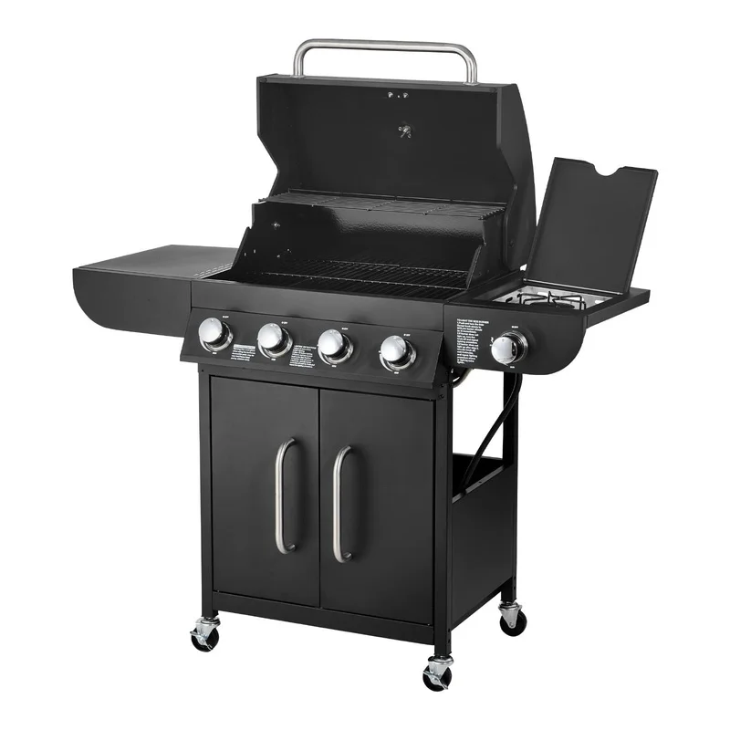 4-Burner Propane Gas Grill with Side Burner, 425 sq in Grilling Area, Enamel Coated Carbon Steel Grates, 52,000 BTU, Outdoor Patio BBQ with Side Shelves
4-Burner Propane Gas Grill with Side Burner, 425 sq in Grilling Area, Enamel Coated Carbon Steel Grates, 52,000 BTU, Outdoor Patio BBQ with Side Shelves