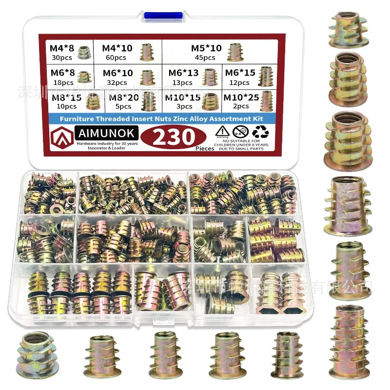 230PCS Medium Zinc Alloy Inner and Outer Teeth Nuts Threaded Insertion Inserts M4/M5/M6/M8/M10 Trapezoidal Nuts
230PCS Medium Zinc Alloy Inner and Outer Teeth Nuts Threaded Insertion Inserts M4/M5/M6/M8/M10 Trapezoidal Nuts