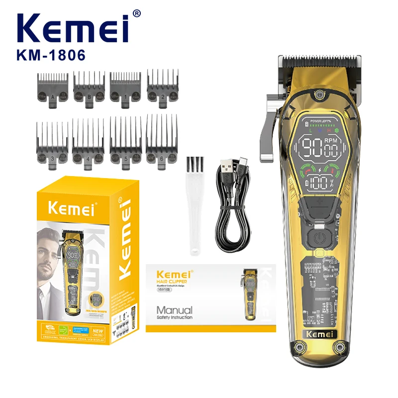 Kemei 1806 Electric Hair Clippers Professional Barber Set Cordless Hair Cut Machine 9000rpm Hair Trimmer for Men Rechargeable
Kemei 1806 Electric Hair Clippers Professional Barber Set Cordless Hair Cut Machine 9000rpm Hair Trimmer for Men Rechargeable