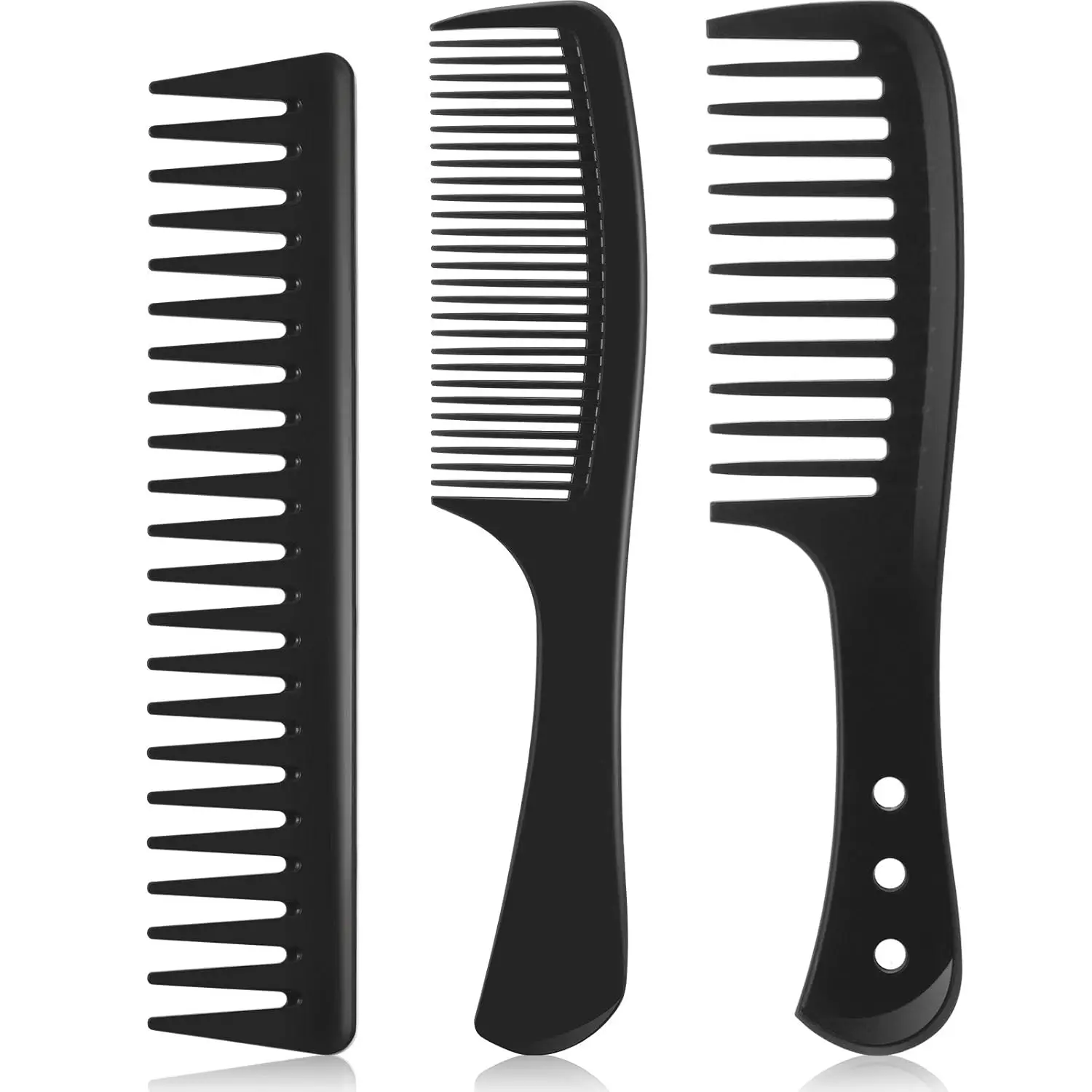 3-Piece Wide-Tooth Detangling Comb Set, Carbon Fiber Heat-Resistant Anti-Static for Women's Curly & Straight Hair, Black
3-Piece Wide-Tooth Detangling Comb Set, Carbon Fiber Heat-Resistant Anti-Static for Women's Curly & Straight Hair, Black
