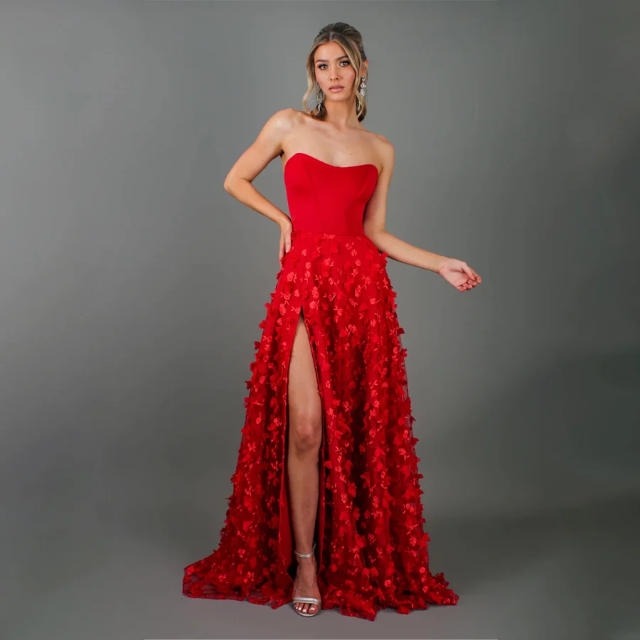 Delicate Flowery Prom Dress with High-Split Design Women's Elegant Evening Party Dress with Lace-up Back for Special Occasions
Delicate Flowery Prom Dress with High-Split Design Women's Elegant Evening Party Dress with Lace-up Back for Special Occasions