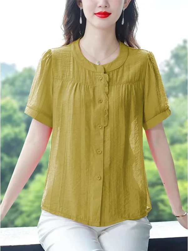 Ladies Cotton Linen irt Summer Faion Loose ort Sve Women's Clothing Korean Sle round Ne Big Size Top
Ladies Cotton Linen irt Summer Faion Loose ort Sve Women's Clothing Korean Sle round Ne Big Size Top