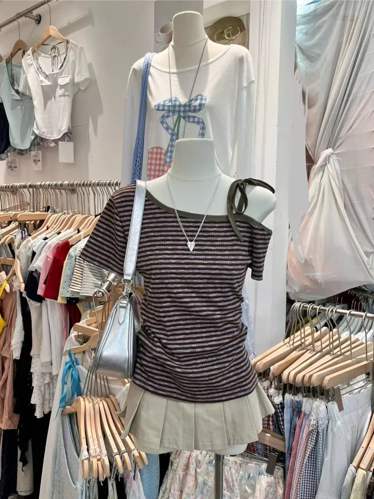 Ретро американская фиолетовая полосатая асимметричная футболка oulder ort Sve женская летняя тонкая корейская футболка Sle Faion уникальная пряная ... 
Ретро американская фиолетовая полосатая асимметричная футболка oulder ort Sve женская летняя тонкая корейская футболка Sle Faion уникальная пряная ...