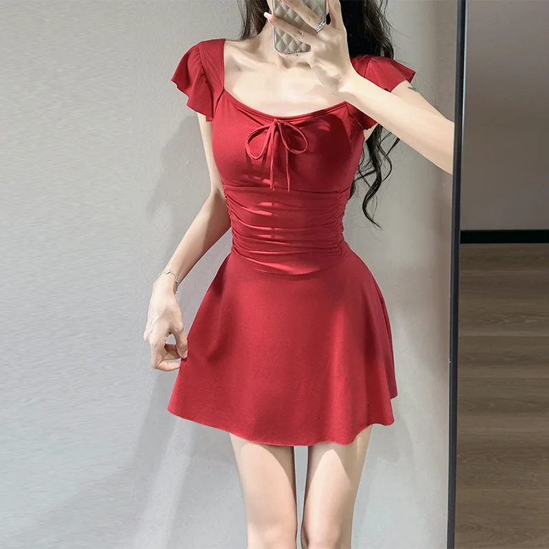 Swimsuit Women's One-piece Solid Color Sweet Skirt Type Thin Slim Fit Covering Meat and Belly Hot Spring Swimsuit Bikini
Swimsuit Women's One-piece Solid Color Sweet Skirt Type Thin Slim Fit Covering Meat and Belly Hot Spring Swimsuit Bikini