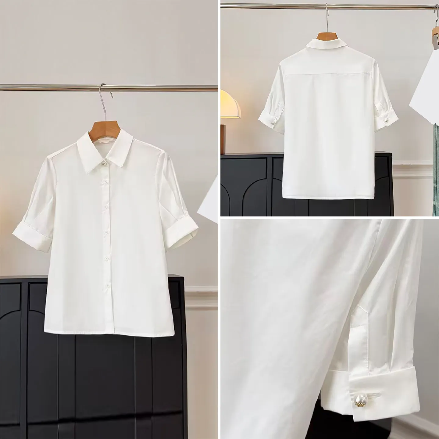 Fashionable White Pearl Button Short Sleeve Shirt Women's Casual Style Loose Fit Breathable Summer Clothing Commute Wear
Fashionable White Pearl Button Short Sleeve Shirt Women's Casual Style Loose Fit Breathable Summer Clothing Commute Wear