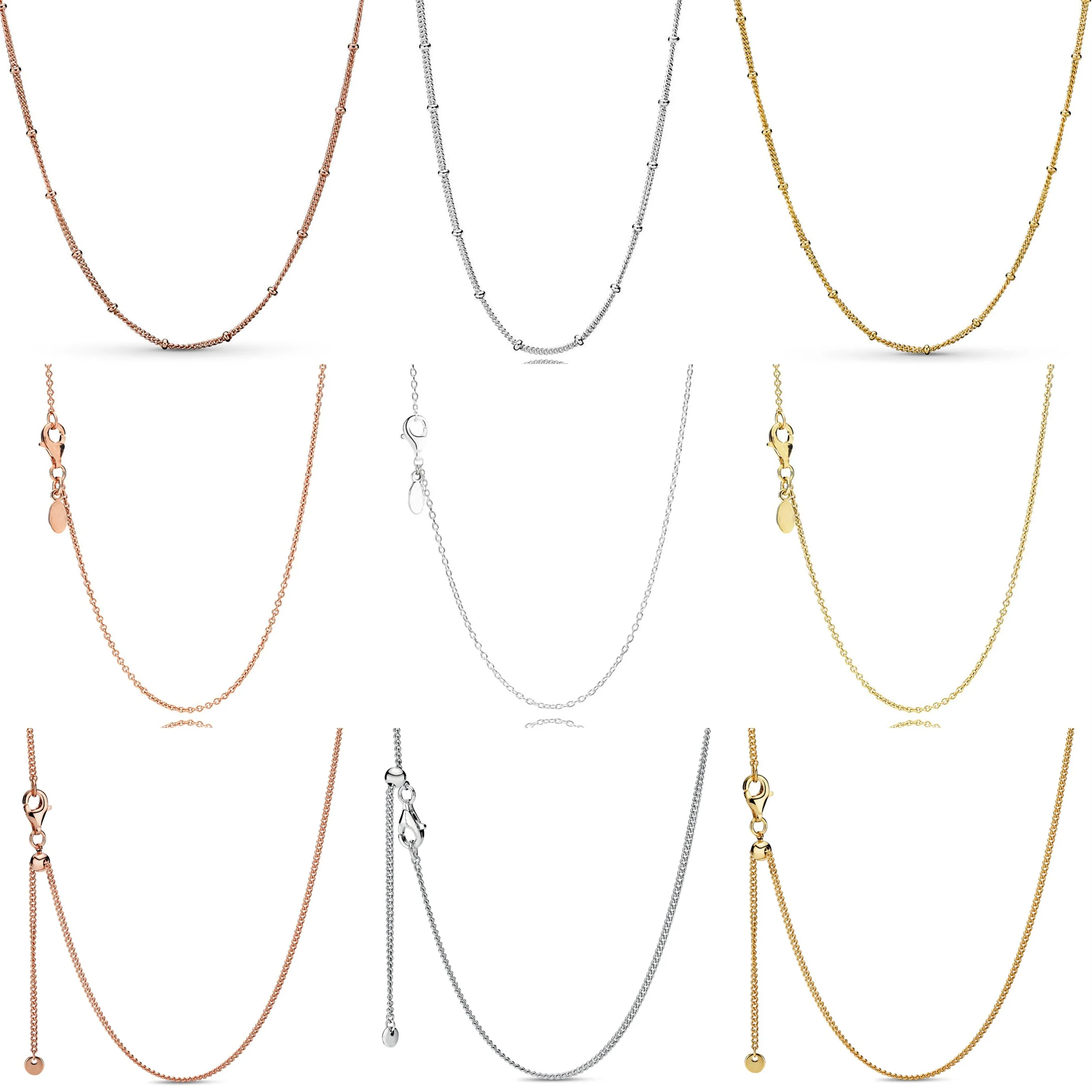 Original Rose Gold Beaded & Curb Sliding Clasp Chain Adjust Basic Necklace For Women 925 Sterling Silver Bead Charm Diy Jewelry
Original Rose Gold Beaded & Curb Sliding Clasp Chain Adjust Basic Necklace For Women 925 Sterling Silver Bead Charm Diy Jewelry