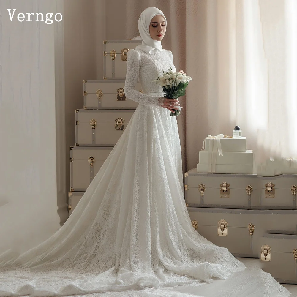 Verngo lvory Lace Wedding Dress High Neck Full Sleeves A Line Bridal Gowns Modest Elegant Arabic Bride Dress Customized
Verngo lvory Lace Wedding Dress High Neck Full Sleeves A Line Bridal Gowns Modest Elegant Arabic Bride Dress Customized